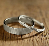 Nature-inspired Personalized His and Hers Wedding Ring Set,Engraved Sterling Silver Match Band Set,Couple Ring Set ,Anniversary Gift