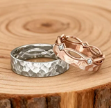 His and Hers Hammered Wedding Ring Set,Twisted Diamond Couple Rings,Engraved Wedding Band Set, Anniversary Gift for Couples