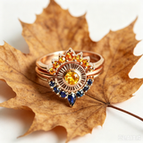 Sun & Moon Rose Gold Ring Set, Yellow Citrine Blue Sapphire Stacking Engagement Ring, Celestial Bridal Promise Ring For Women