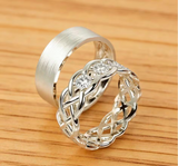 Silver Couple Ring Set, Engagement Ring,Celtic Knot Personalized Inlay Wedding Band