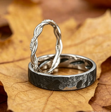 Hers Celtic Wedding Ring Set,Hammered Couple Rings,Silver Promise Rings,Matching Couple Rings,Anniversary Gift