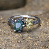 Natural Pear Moss Agate Ring Set Unique Green Moss Agate Tree Branch Ring Twig and Leaf Ring Maple Leaf Ring Agate Leaf Engagement Ring