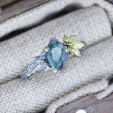 Natural Pear Moss Agate Ring Set Unique Green Moss Agate Tree Branch Ring Twig and Leaf Ring Maple Leaf Ring Agate Leaf Engagement Ring