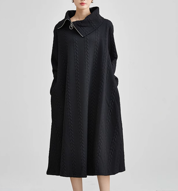 Winter Spring Zipper Collar Loose Dresses Casual Women Dresses 9721 SimpleLinenLife Winter Spring Zipper Collar Loose Dresses Casual Women Dresses 9721 SimpleLinenLife