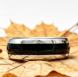 Black Inlay Tungsten Wedding Band for Men, Polished Silver Tungsten Carbide Ring, Gothic Men's Promise Ring,