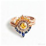 Sun & Moon Rose Gold Ring Set, Yellow Citrine Blue Sapphire Stacking Engagement Ring, Celestial Bridal Promise Ring For Women