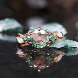 Nesta Moss Agate Couples Ring Set, His and Hers Rose Gold Wedding Bands His and Hers Matching Wedding Bands,Galaxy Inspired Couples Rings,Unique Cosmos Promise Rings