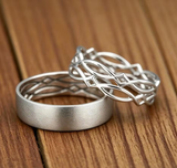 Silver Personalized His and Hers Celtic Wedding Ring Set,Harmmered Couple Ring Set,Couple Ring Set, Matching Set Engagement Gift