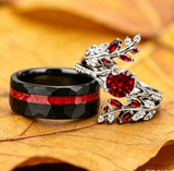 Unique Leaf Couples Ring Set,His and Hers Ring Set,Silver/ Tungsten Matching Unique Nature Wedding Bands