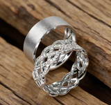 Silver Personalized His and Hers Celtic Wedding Ring Set,Harmmered Couple Ring Set,Couple Ring Set, Matching Set Engagement Gif