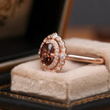 Coffee and Whiskey Engagement Ring Set, Rose Gold Wedding Ring, Matching Wedding Band