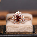 Coffee and Whiskey Engagement Ring Set, Rose Gold Wedding Ring, Matching Wedding Band