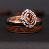 Coffee and Whiskey Engagement Ring Set, Rose Gold Wedding Ring, Matching Wedding Band