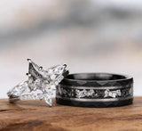 Skye Natural  Garnet Couples Ring Set,Cosmic His and Hers Wedding Bands