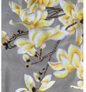 Yellow Wall artwork Chinoiserie Flower painted on Silk Embroidery Wall Decal