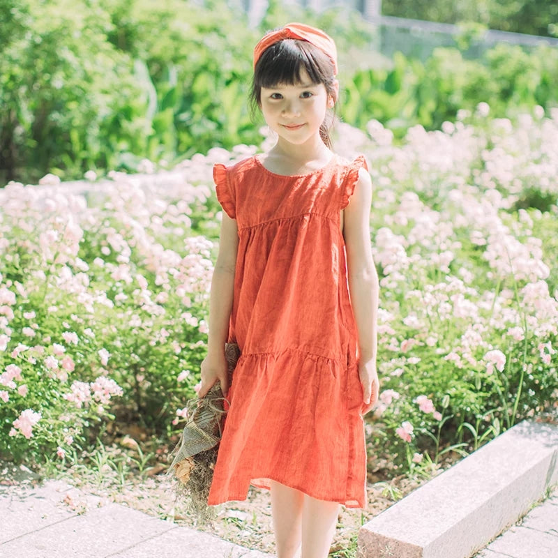Red kids linen dresses girls summer sleeveless dresses Red kids linen dresses girls summer sleeveless dresses
