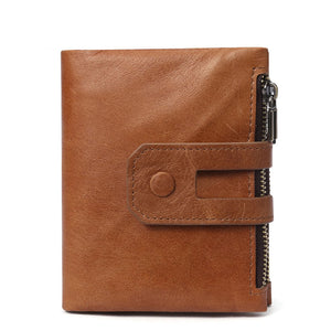 Men's wallet RFID leather wallet casual fashion double zipper multi card retro handbag change Wallet