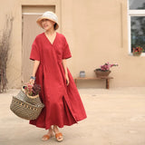 Red Loose Style Linen Women  Dresses CH90423