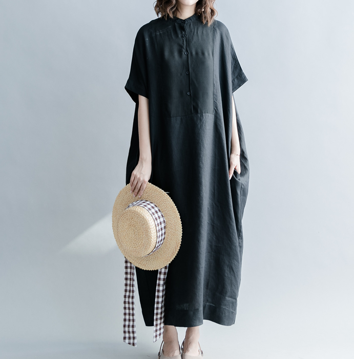 Black Long Linen Silk Women Spring Dresses Plus Size – SimpleLinenLife Black Long Linen Silk Women Spring Dresses Plus Size – SimpleLinenLife