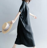 Black Long Linen Silk Women Spring Dresses Plus Size