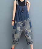 Blue Floral Denim Loose Casual Summer Overall Loose Women Jumpsuits QYCQ05165