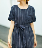 Stripe Women Dresses Casual Summer Buttons Linen Shirts Women Dresses SSM97215