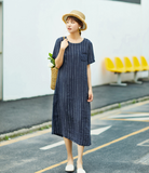Stripe Women Dresses Casual Summer Buttons Linen Shirts Women Dresses SSM97215