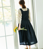 Black Strap Women Dresses  Sleevele Casual Summer Linen Women Dresses SJ97215