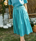 Blue Women's Skirts Summer Linen Skirt Elastic Waist SSM09755