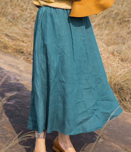 Blue Women's Skirts Summer Linen Skirt Elastic Waist SSM09755