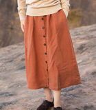 Buttons Red Women's Skirts Summer Linen Skirt Elastic Waist SJ09755