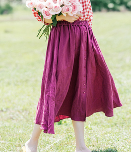 Purple Women's Skirts Summer Linen Skirt Elastic Waist SJ09755