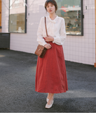 Red Women's Skirts Summer Linen Skirt Elastic Waist SJ09755