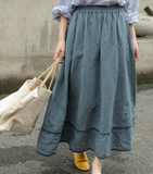 Gray Women's Skirts Summer Linen Skirt Elastic Waist SJ09755