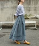 Gray Women's Skirts Summer Linen Skirt Elastic Waist SJ09755
