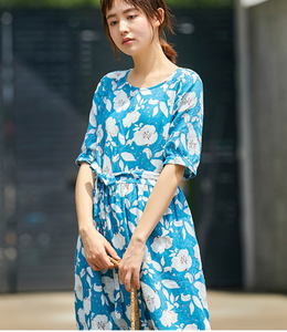 Women Dresses Short Sleeve Casual Summer Linen Women Dresses SJ97215