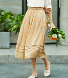 Khaki Women's Skirts Summer Linen Skirt Elastic Waist SJ09755