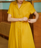 Yellow Women Dresses Casual Shirt Summer Linen Women Dresses SJ97215