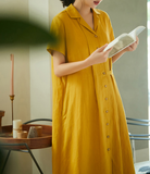 Yellow Women Dresses Casual Shirt Summer Linen Women Dresses SJ97215