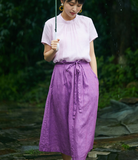 Purple Women's Skirts Summer Linen Skirt Elastic Waist SJ09755