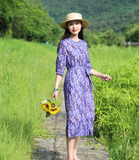 Purple Floral Women Dresses Casual Summer Linen Women Dresses SJ97215
