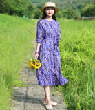 Purple Floral Women Dresses Casual Summer Linen Women Dresses SJ97215