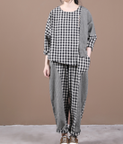 Checked Autumn  Women Summer Shirts And Loose Women Wide Legs Women SuitsQZ2005051
