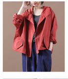 Women Spring Casual Coat Loose Hooded Parka Plus Size Short Coat Jacket