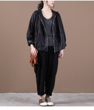 Women Autumn Spring Leather Patchwork Casual Coat Loose Hooded Parka Plus Size Short Coat Jacket