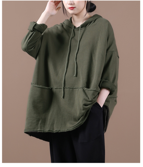 Women Spring Casual Coat Loose Draw String Hooded Parka Plus Size  Coat Jacket