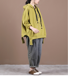 Women Spring Casual Irregular Hem Coat Loose Draw String Hooded  Plus Size  Coat Jacket