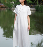 Women Dresses Casual Linen Cotton Women Dresses Loose Style Chinese Buttons BXF97215