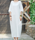 Short Sleeve Women Dresses Casual Linen Cotton Women Dresses BXF97215
