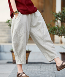 Summer Linen Wide Leg Women Casual Pants Elastic Waist WG05131
